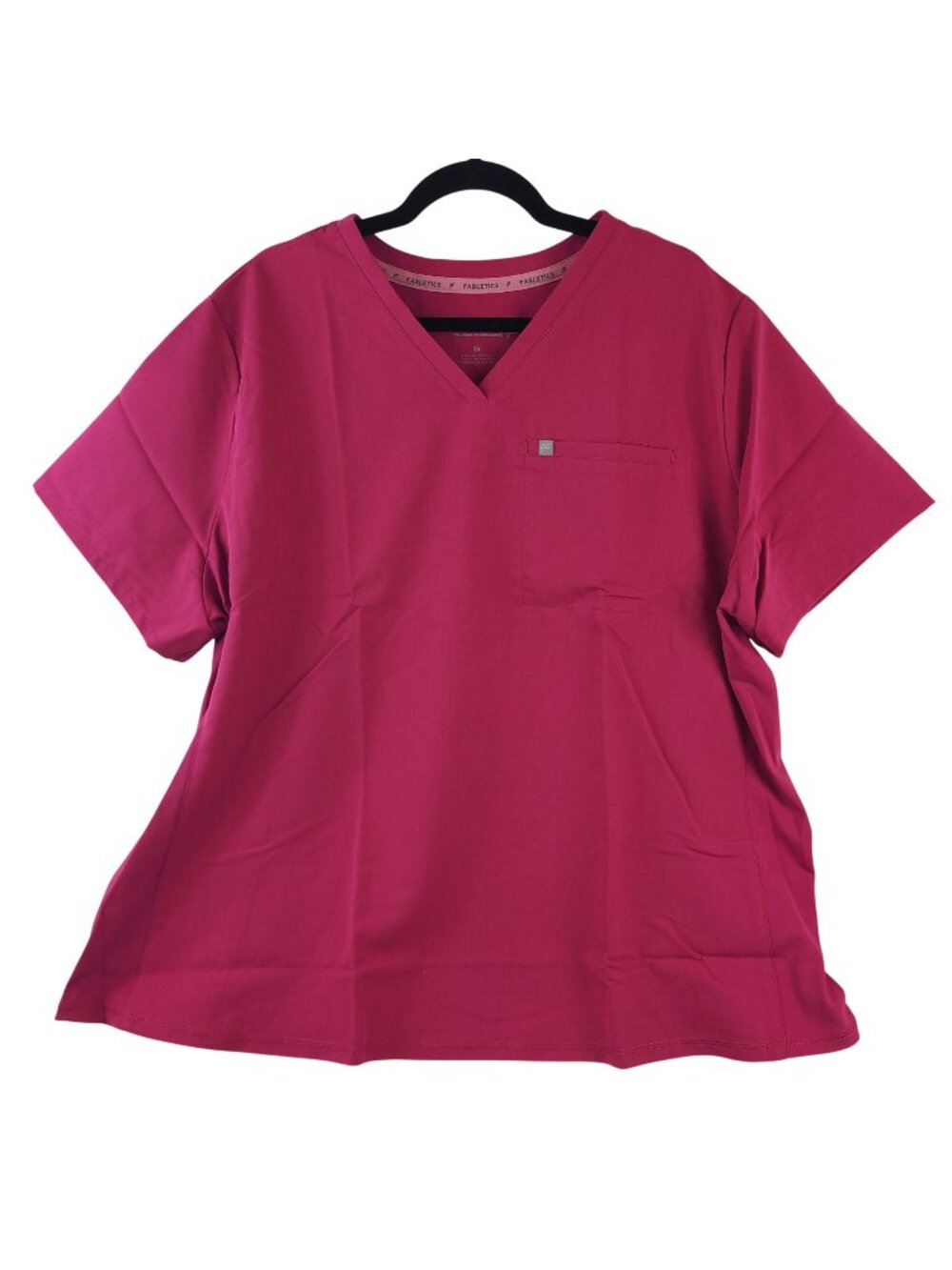 NEW Fabletics Vital Flex Scrub Top Hibiscus Pink Sz 3X V-Neck Short Sleeve
